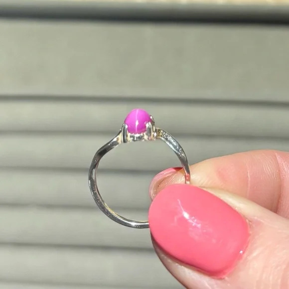 Natural six pointed Pink Ruby Star Sapphire 925 Sterling Silver Ring size 5.5 - Picture 6 of 10